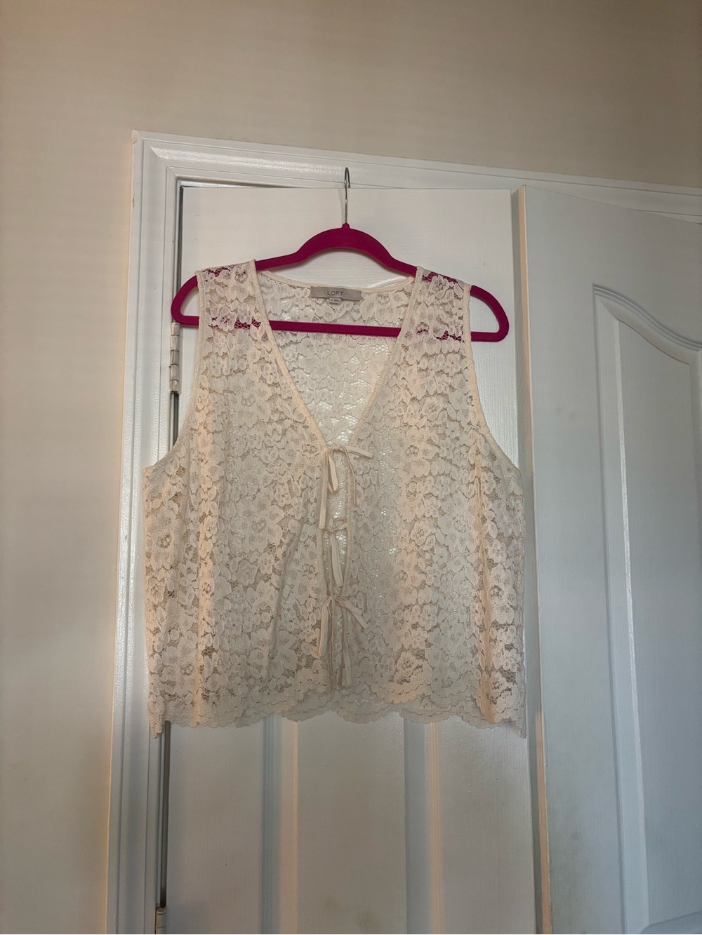 LOFT Cream Lace Tie-Front Tank